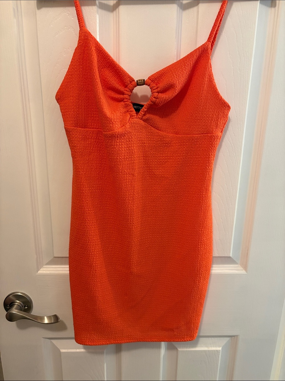 PrettyLittleThing Bright Orange Spaghetti-Strap Mini Dress